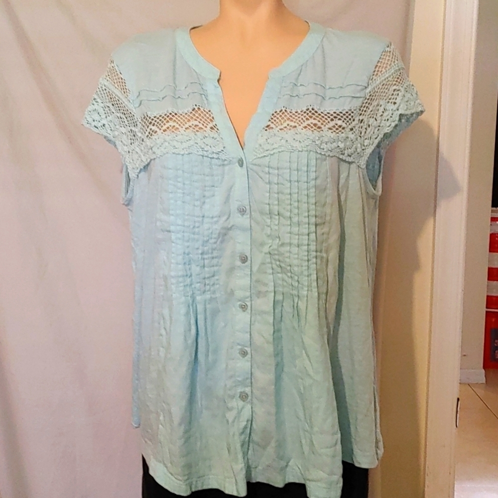 Lucky Brand bohemian style lace cotton blouse